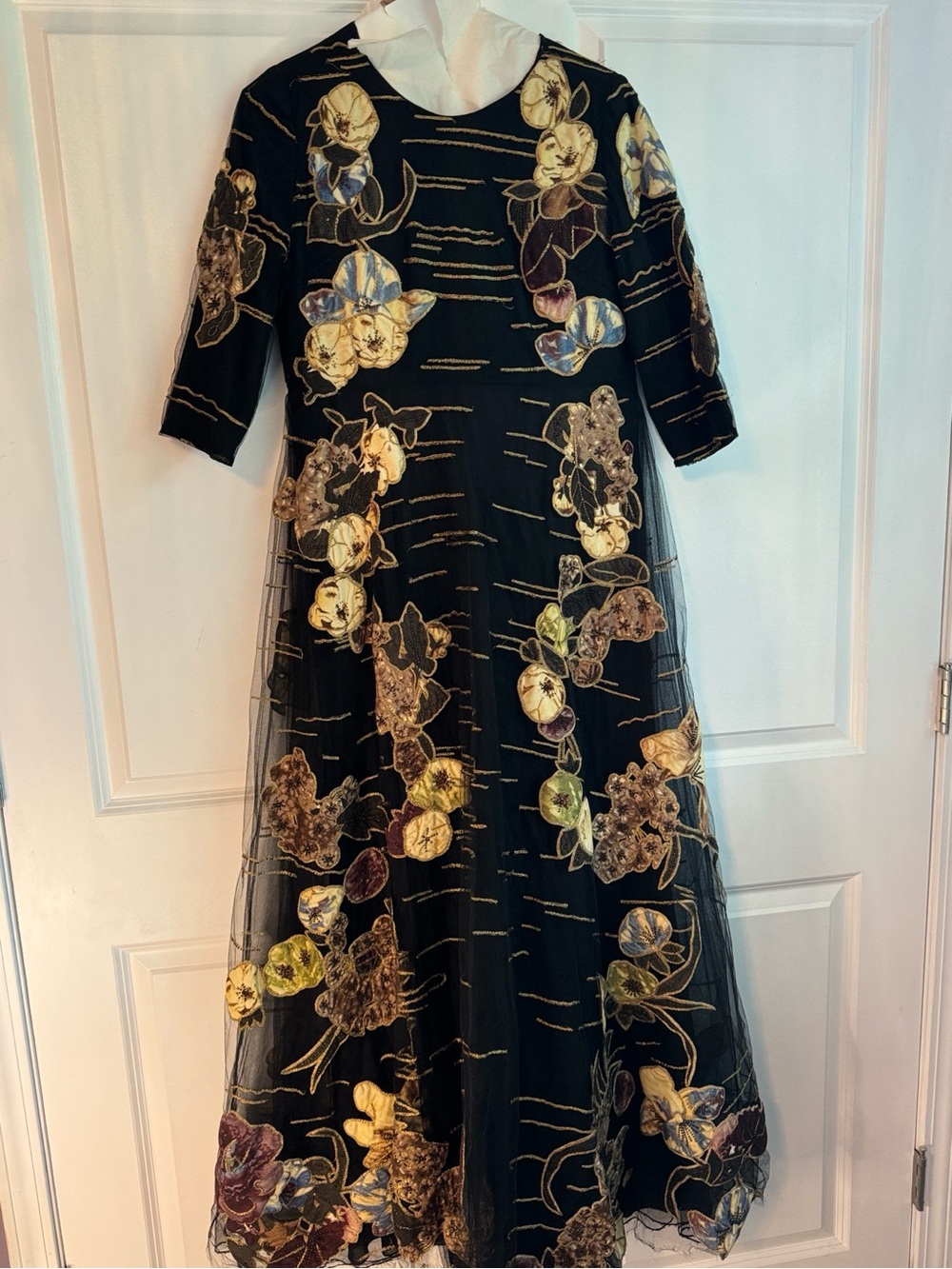 Valentino Evening Gown (Customized) - Floral Appliqué with Gold Accents